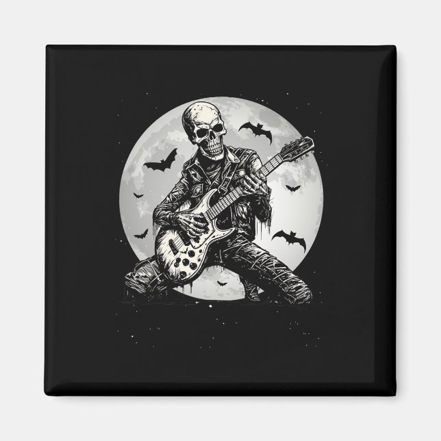 Skeleton Spelar Guitar Punk Rock musik Halloween Magnet (Framsidan)