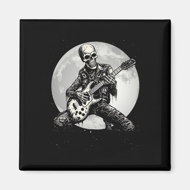 Skeleton Spelar Guitar Punk Rock musik Halloween Magnet (Framsidan)