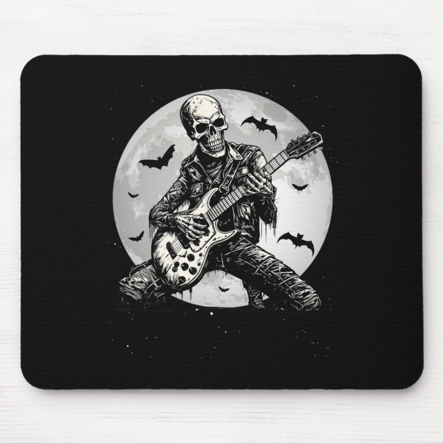 Skeleton Spelar Guitar Punk Rock musik Halloween Musmatta (Framsidan)