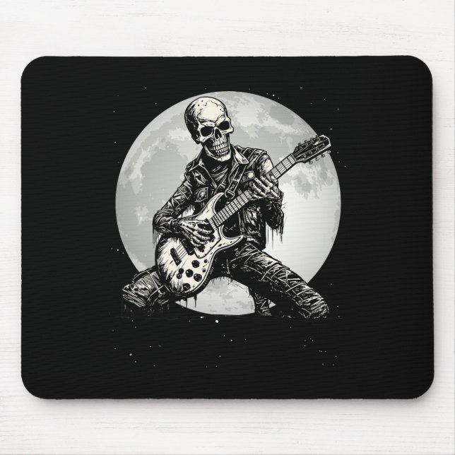 Skeleton Spelar Guitar Punk Rock musik Halloween Musmatta (Framsidan)
