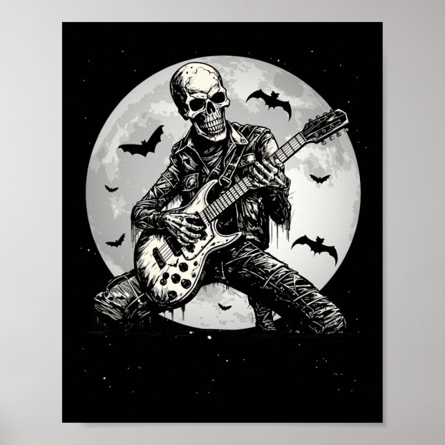 Skeleton Spelar Guitar Punk Rock musik Halloween Poster (Framsidan)