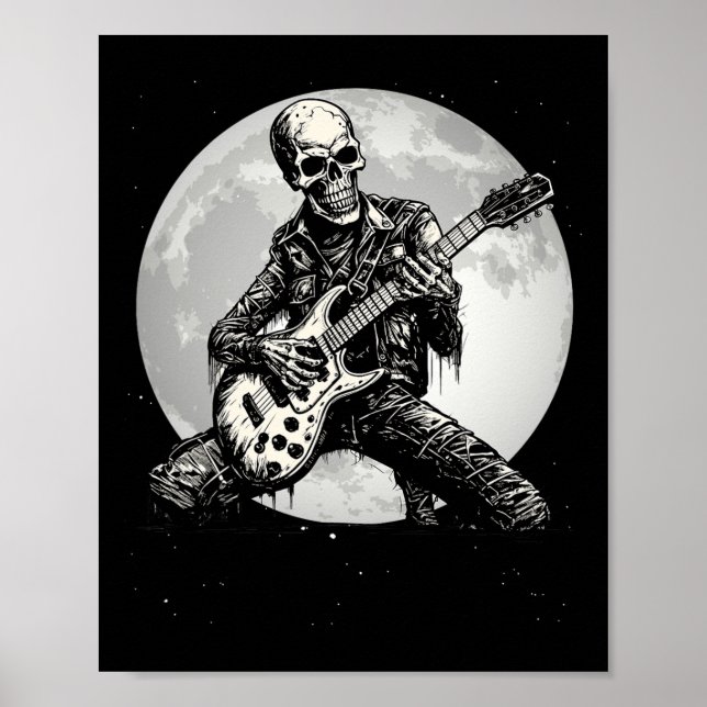 Skeleton Spelar Guitar Punk Rock musik Halloween Poster (Framsidan)