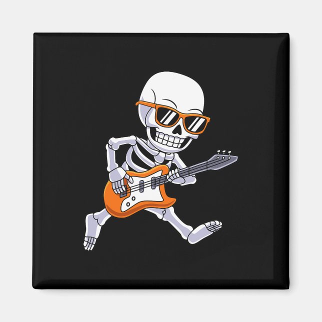 Skeleton spelar Guitar Rock and roll Boys Kids Magnet (Framsidan)