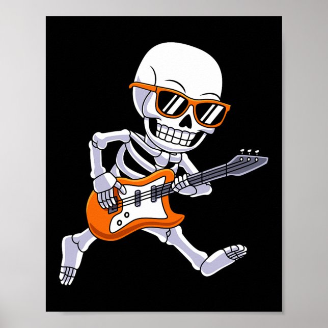 Skeleton spelar Guitar Rock and roll Boys Kids Poster (Framsidan)