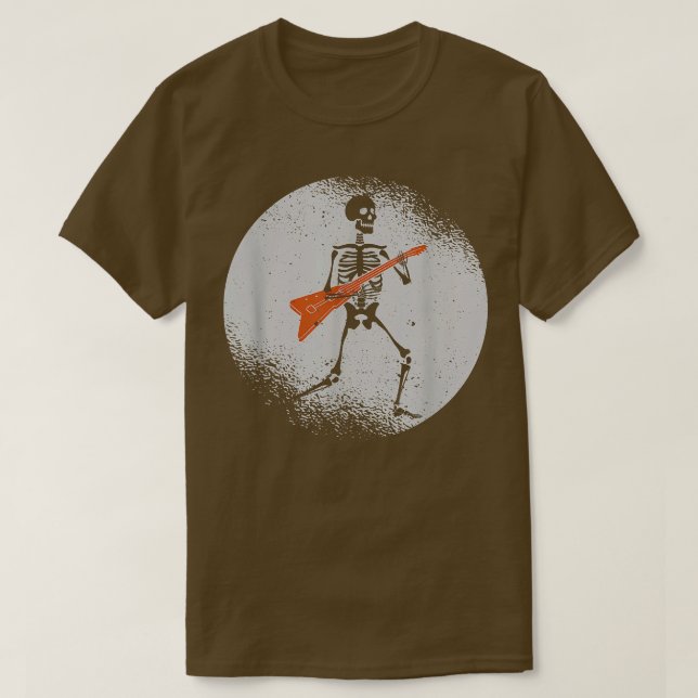 Skeleton spelar Guitar Sten Måne Halloween Music T Shirt (Design framsida)