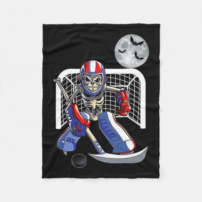 Skeleton spelar Ice Hockey Happy halloween Day Bo Fleecefilt (Framsidan)