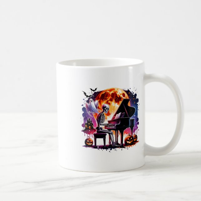 Skeleton spelar piano med Ghost Creepy Halloween Kaffemugg (Höger)