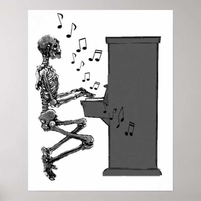 Skeleton spelar Piano Music Funny Poster (Framsidan)