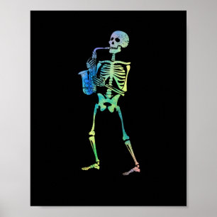 Skeleton spelar saxophone jazz halloween-musik poster