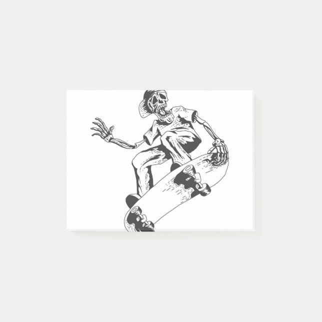 Skeleton spelar skateboard post-it block (Framsida)