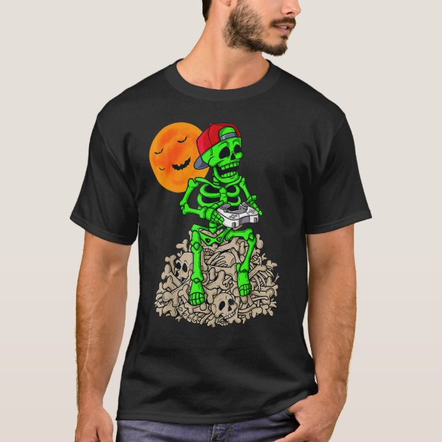 Skeleton spelar spel på Bones Gameboy Skull-pump T Shirt (Framsida)