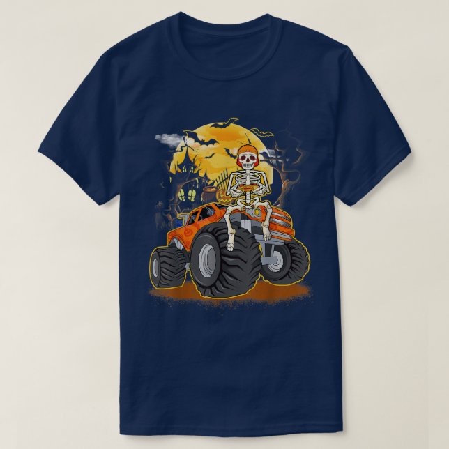 Skeleton spelar spelet Funny Monster Lastbil Hallo T Shirt (Design framsida)