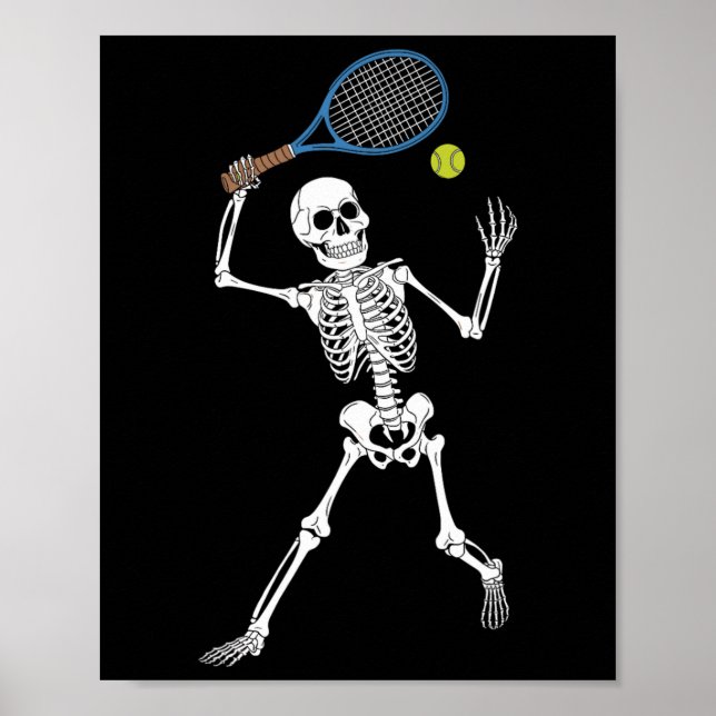 Skeleton spelar Tennis Älskare Spooky Halloween Pl Poster (Framsidan)