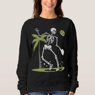 Skeleton spelar upp Pickleball Handflatan Lövs Fun T Shirt