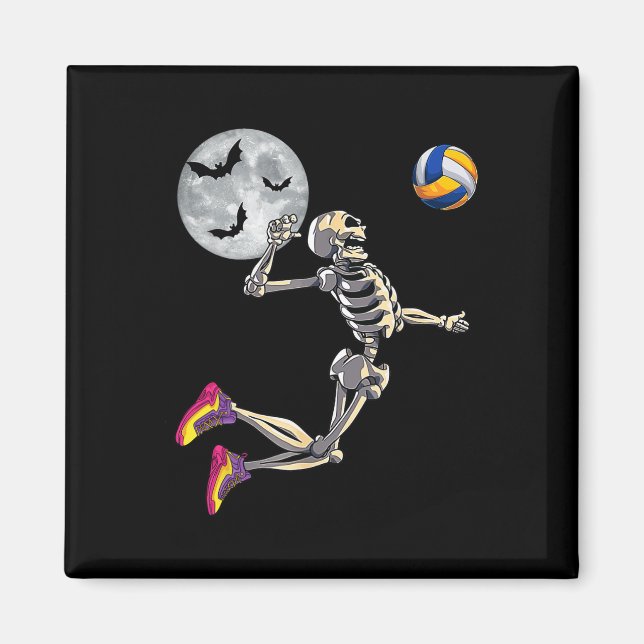 Skeleton spelar volleyball Happy halloween Dag Bo Magnet (Framsidan)