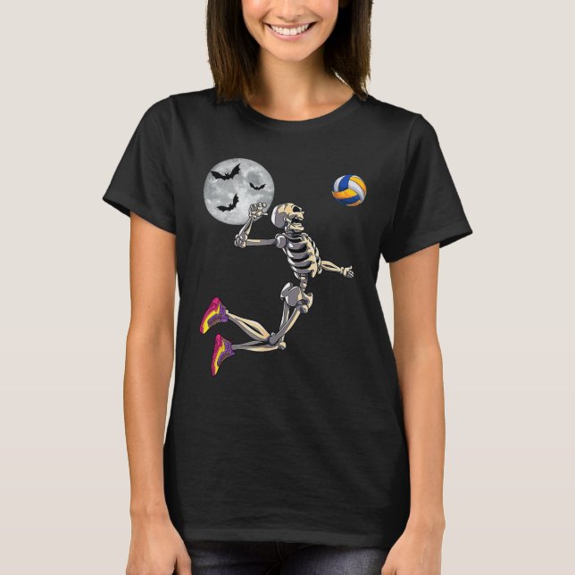 Skeleton spelar volleyball Happy halloween Dag Bo T Shirt (Framsida)
