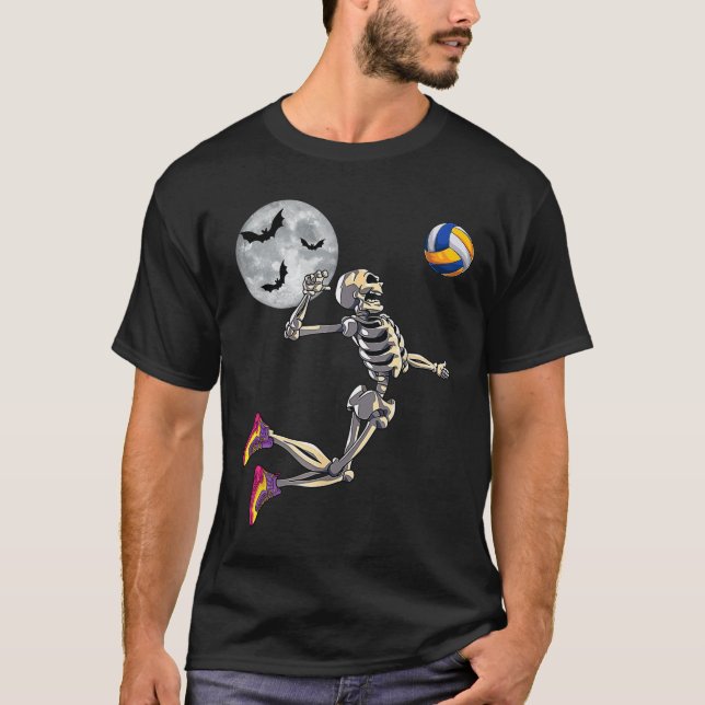 Skeleton spelar volleyball Happy halloween Dag Bo T Shirt (Framsida)