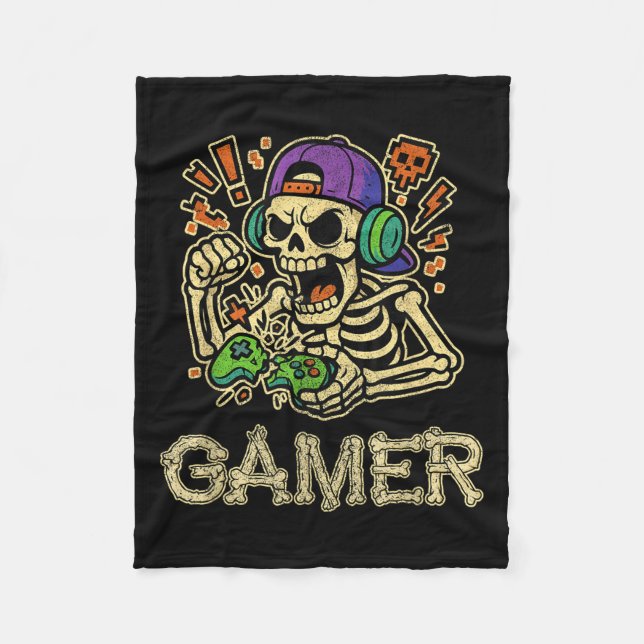 Skeleton-spelaren Tonåring Boys Video Gaming Fleecefilt (Framsidan)