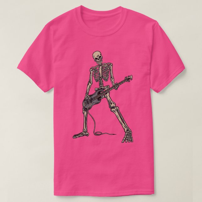 Skeleton Spelbass för Baid och Bass Guitar T Shirt (Design framsida)