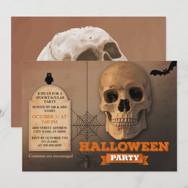 Skeleton Spider Halloween-inbjudan Inbjudningar (Fram/baksida)