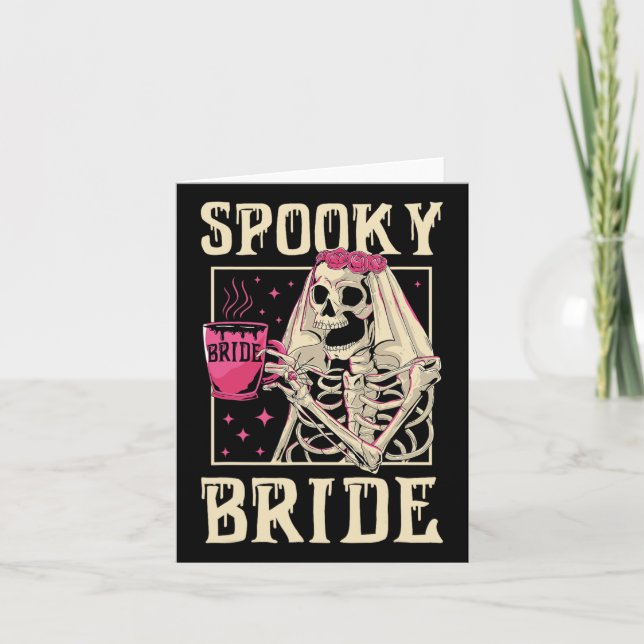 Skeleton Spooky Bride Bröllop Chelorette Halloween Kort (Framsida)