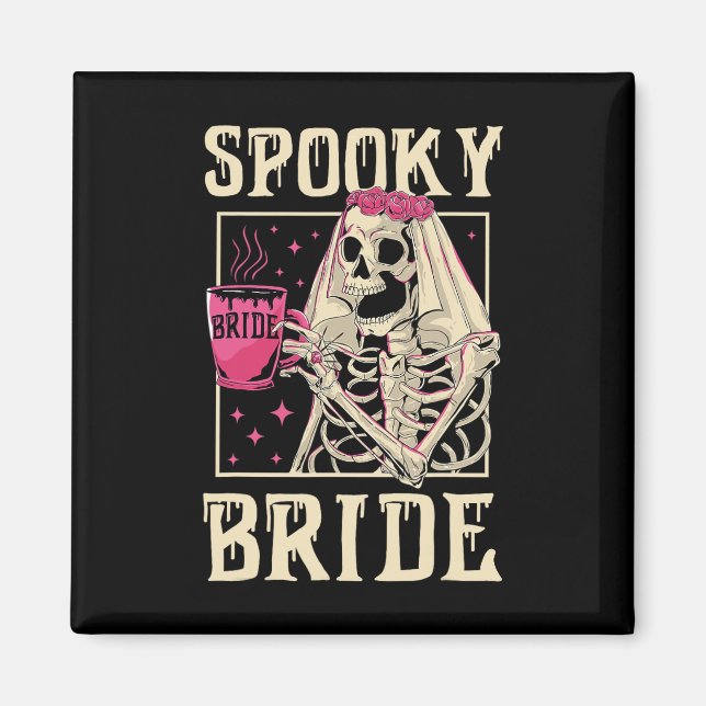 Skeleton Spooky Bride Bröllop Chelorette Halloween Magnet (Framsidan)