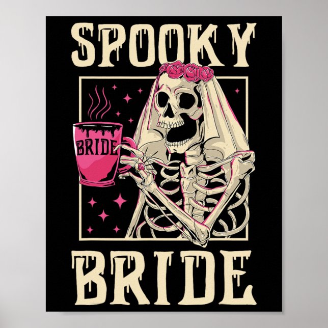 Skeleton Spooky Bride Bröllop Chelorette Halloween Poster (Framsidan)
