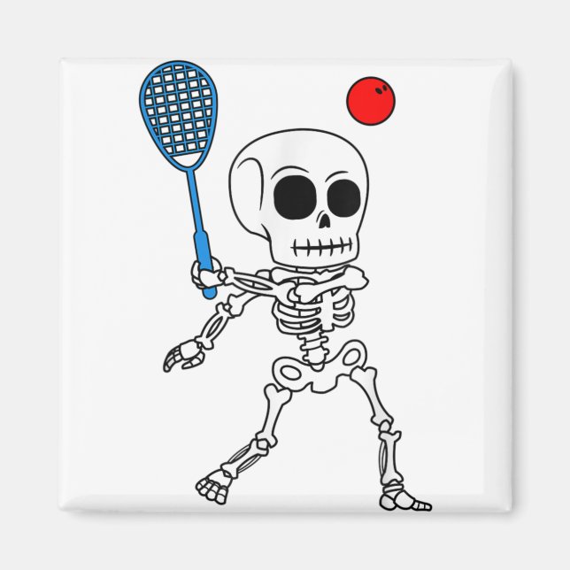 Skeleton Squash Game Halloween Racket Player Easy Magnet (Framsidan)