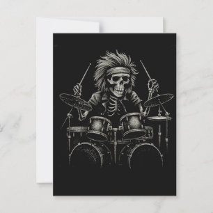 Skeleton Sten Drummer - Spooky Halloween Music Vykort