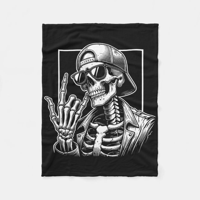 Skeleton Sten Hand Halloween Costume Rocker Coola  Fleecefilt (Framsidan)