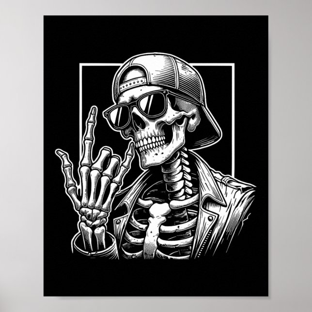 Skeleton Sten Hand Halloween Costume Rocker Coola  Poster (Framsidan)