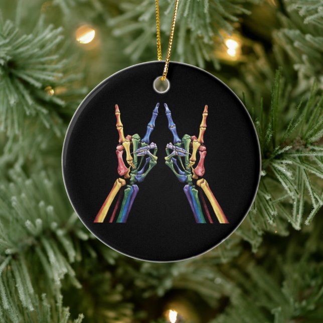 Skeleton Sten Hand LGBTQ Coola Rainbow Flagga Gay Julgransprydnad Keramik (Träd)