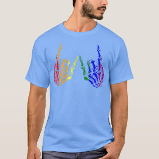 Skeleton Sten Hand LGBTQ Coola Rainbow Flagga Gay T Shirt