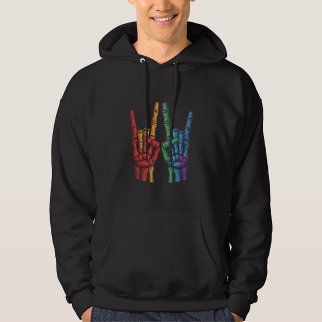 Skeleton Sten Hand LGBTQ Rainbow Flagga Gay pride Hoodie (Framsida)