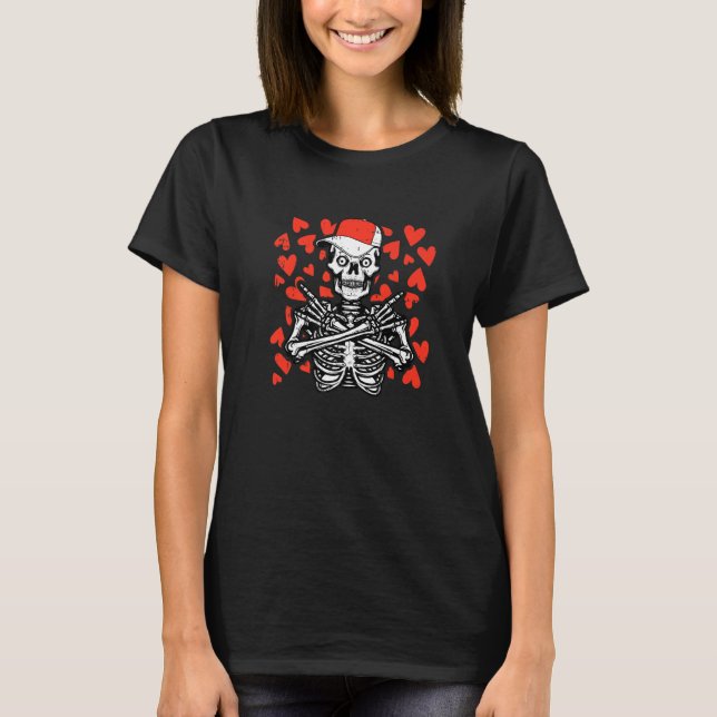 Skeleton Sten Hand Valentines day Coola Skullben T Shirt (Framsida)