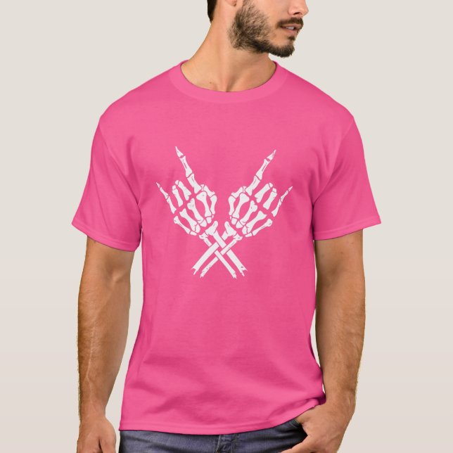 Skeleton Sten Horns Hand Symbol Gesture T Shirt (Framsida)
