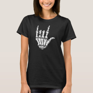 Skeleton Sten undertecknar Coola Bones Hand Kärlek T Shirt