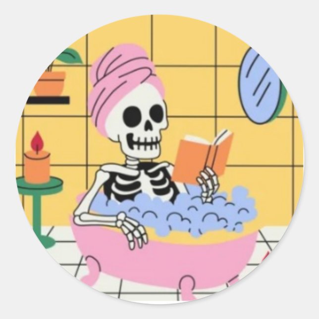 Skeleton Sticker Runt Klistermärke (Framsida)