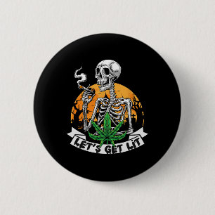 Skeleton Stoner Smoking Ogräs Låt oss Lit Hallowed Knapp