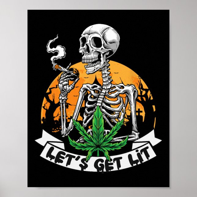 Skeleton Stoner Smoking Ogräs Låt oss Lit Hallowed Poster (Framsidan)
