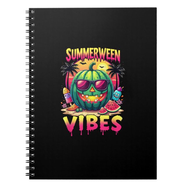 Skeleton Summer Summerween Vibes Watermelon Jack-O Anteckningsbok (Framsidan)