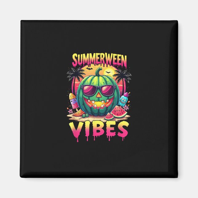 Skeleton Summer Summerween Vibes Watermelon Jack-O Magnet (Framsidan)