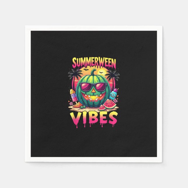 Skeleton Summer Summerween Vibes Watermelon Jack-O Pappersservett (Framsidan)
