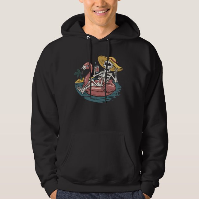 Skeleton Summer Vacation Flamingo Flyter Tropical  Hoodie (Framsida)