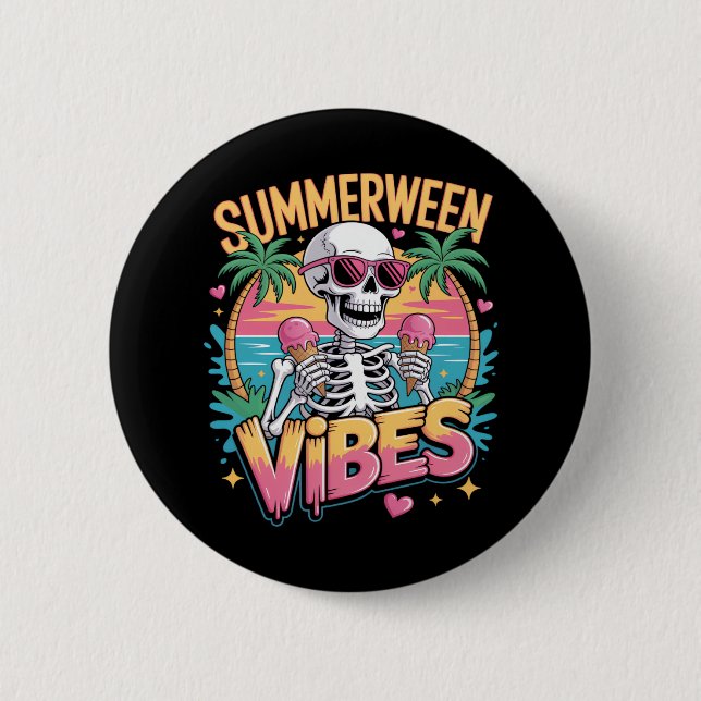 Skeleton Summerween Vibes Glass Knapp (Framsida)