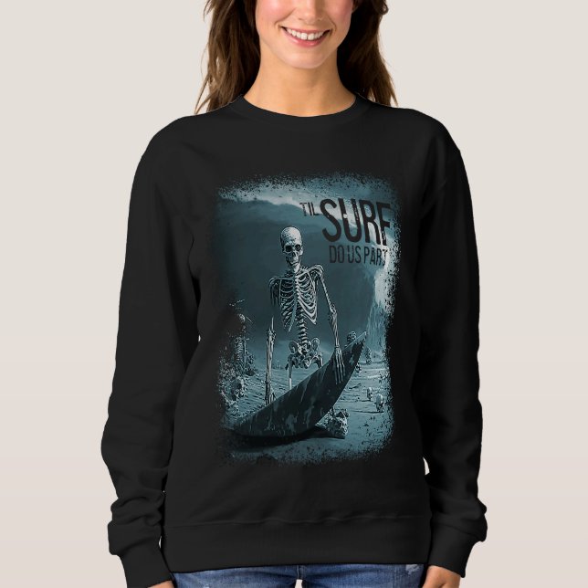 Skeleton Surfboard Til Surf Do Us Part Skull Wave  T Shirt (Framsida)