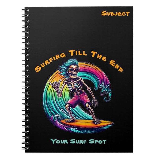 Skeleton Surfer Riding A Wave Anteckningsbok (Framsidan)