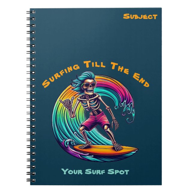 Skeleton Surfer Riding A Wave Anteckningsbok (Framsidan)