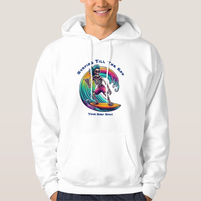Skeleton Surfer Riding A Wave Hoodie (Framsida)