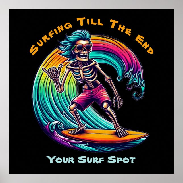 Skeleton Surfer Riding A Wave Poster (Framsidan)